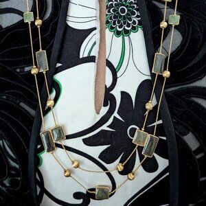 Moss Green Beaded Station Necklace Layered Art Deco Flapper Style Jewelry Gift